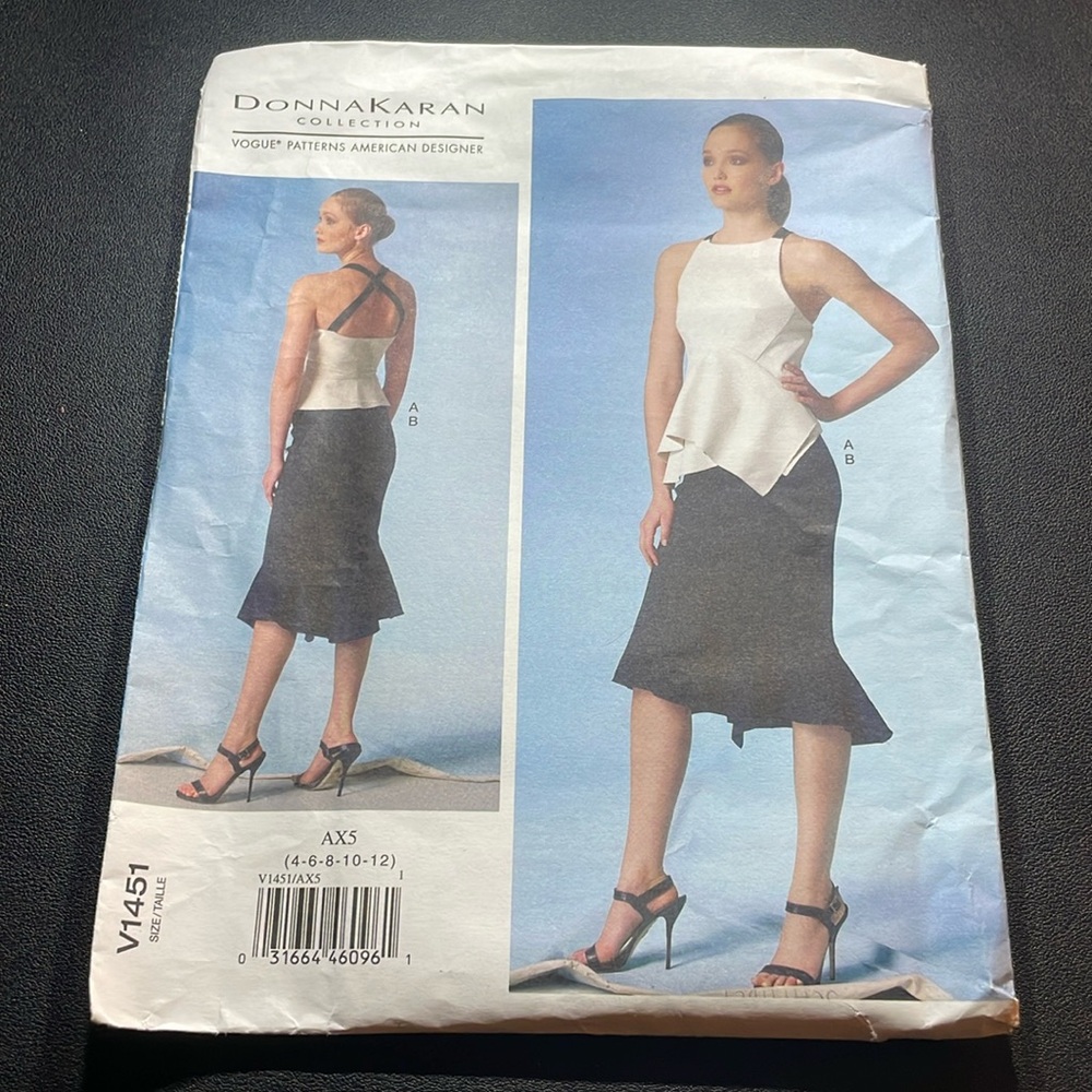 3/$20 Vogue pattern by Donna Karan top and skirt set V1451